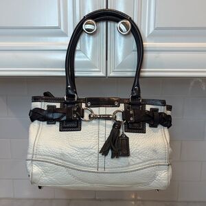 Coach Bag Purse Handbag Leather White Braided Hampton Signature Shoulder Tote